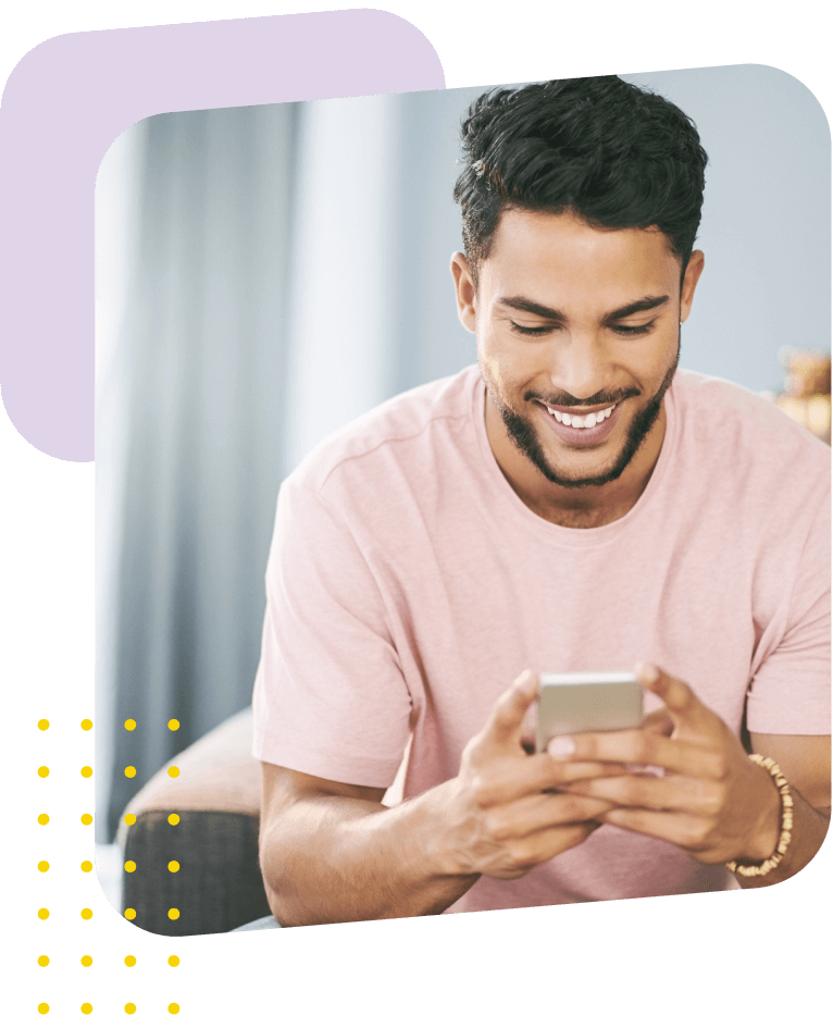 Man happy using phone